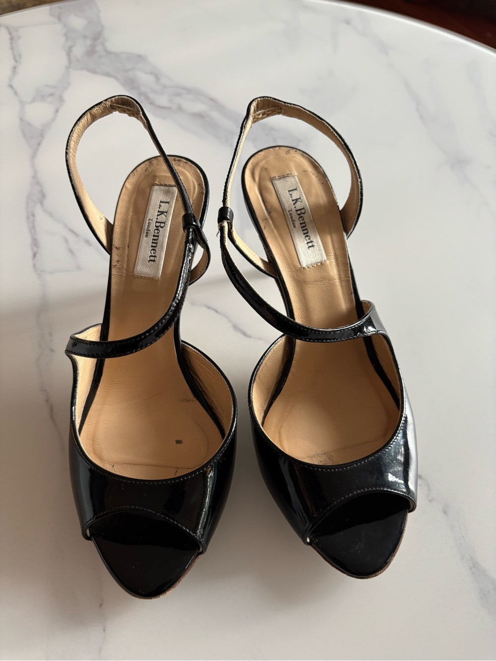LK Bennett Black Patent Peep-Toe Slingback Heels - Picture 5 of 6